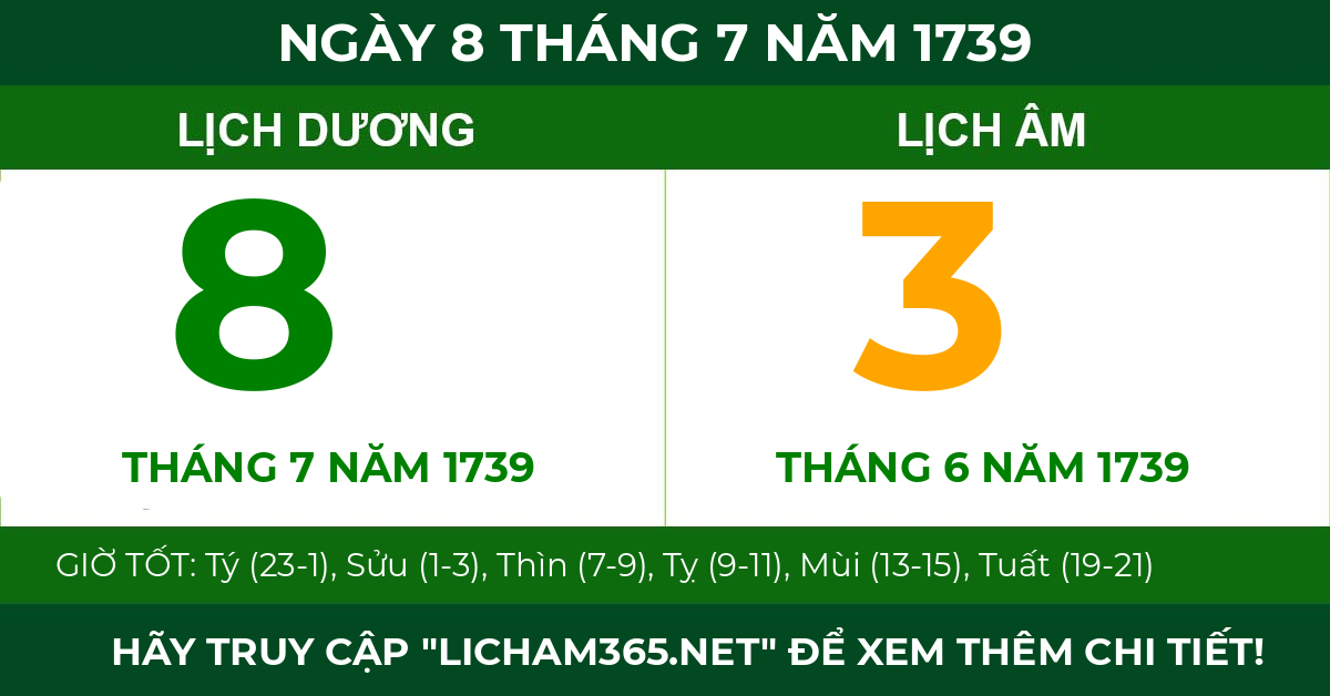 lịch âm ngày 8 tháng 7 năm 1739