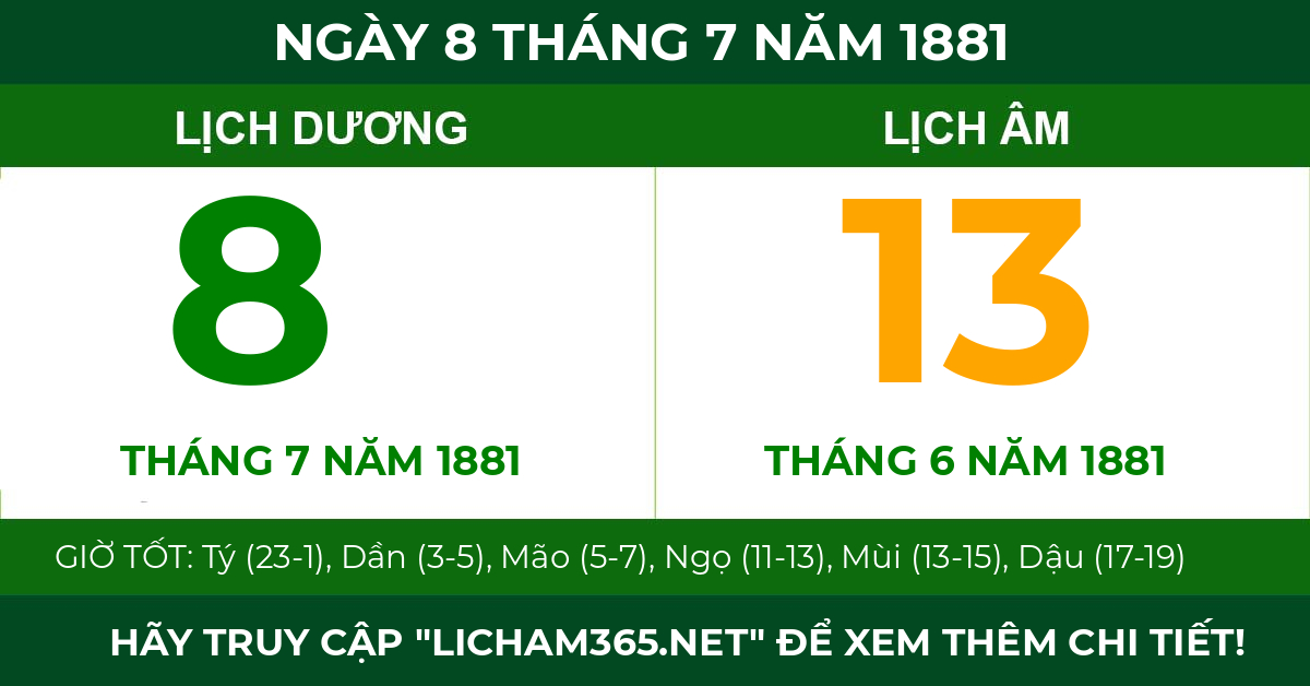 lịch âm ngày 8 tháng 7 năm 1881