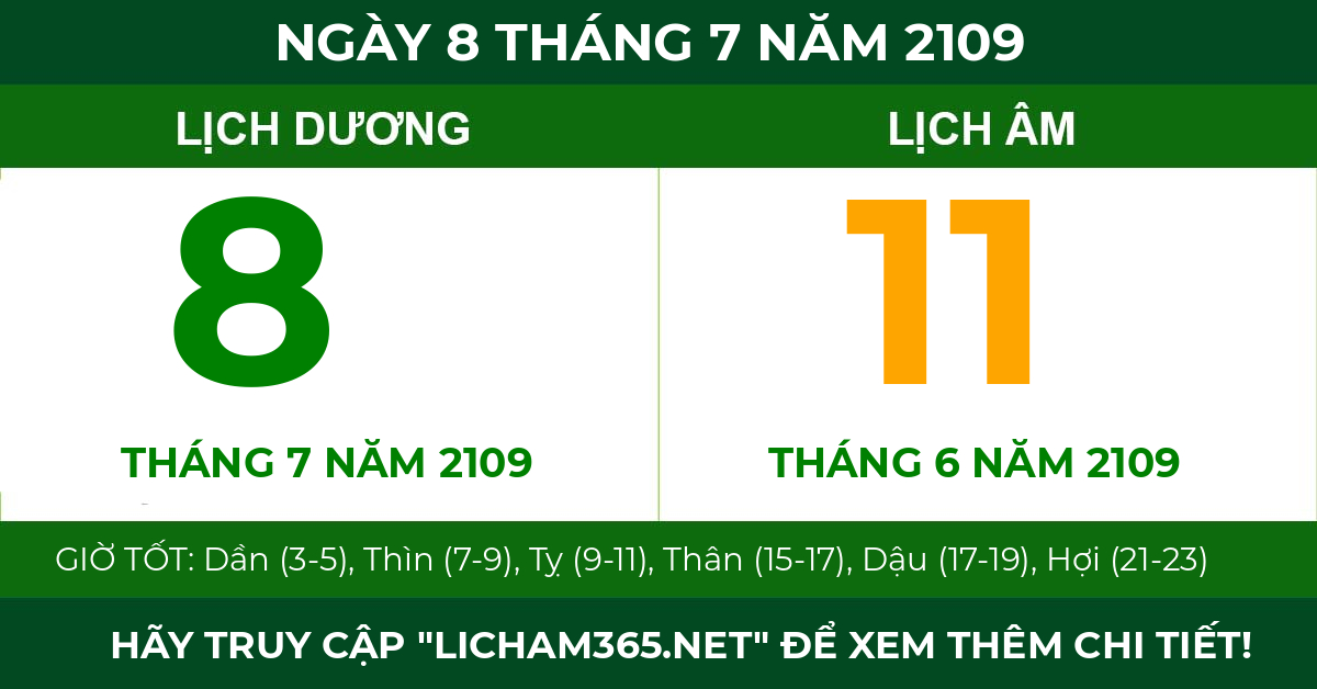 lịch âm ngày 8 tháng 7 năm 2109