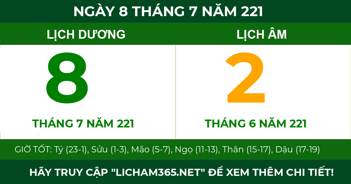 lịch âm ngày 8 tháng 7 năm 221