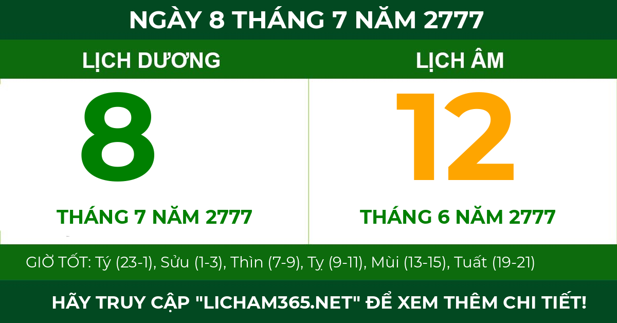 lịch âm ngày 8 tháng 7 năm 2777