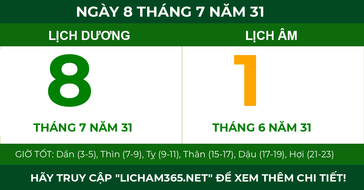lịch âm ngày 8 tháng 7 năm 31