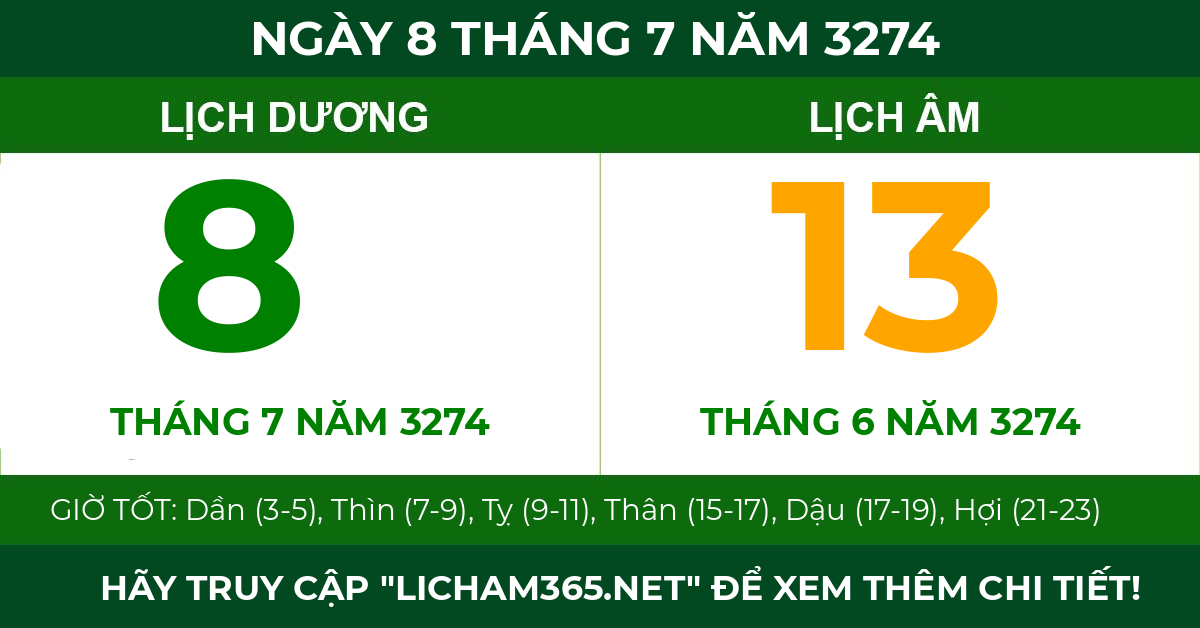 lịch âm ngày 8 tháng 7 năm 3274