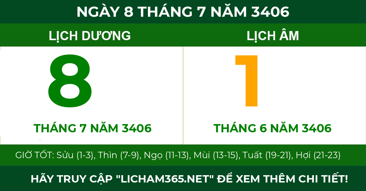 lịch âm ngày 8 tháng 7 năm 3406