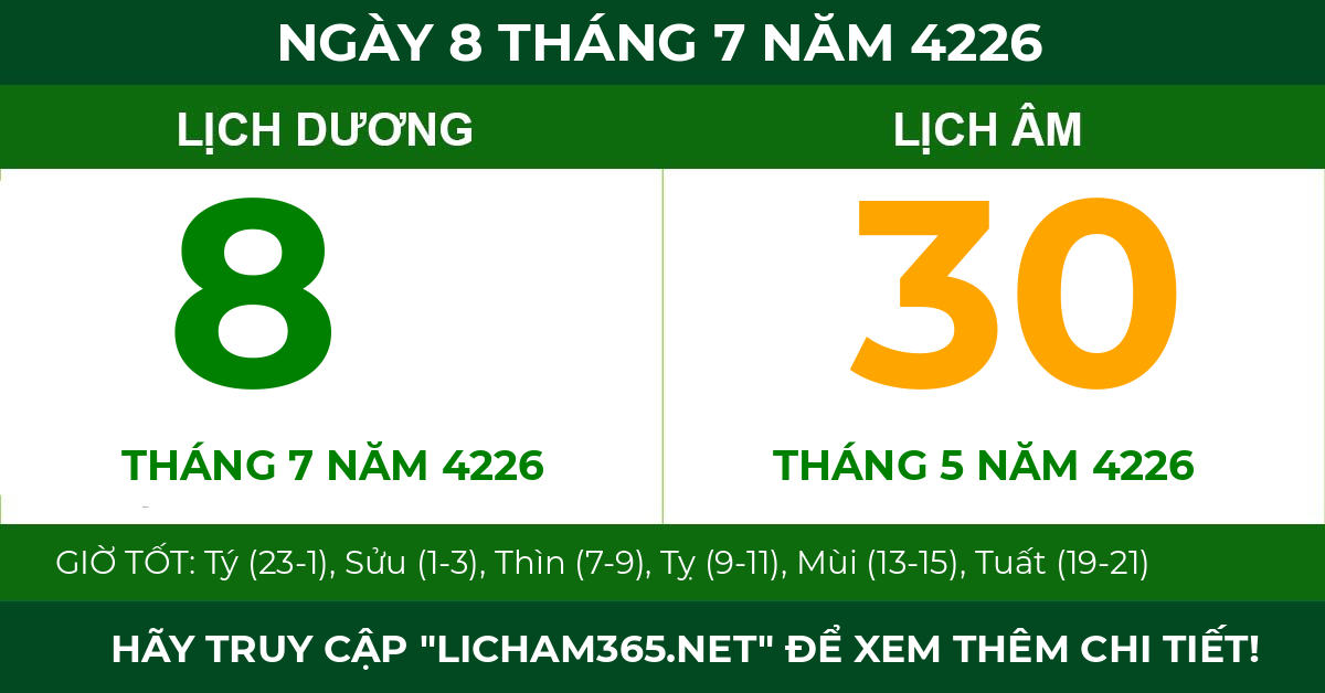 lịch âm ngày 8 tháng 7 năm 4226