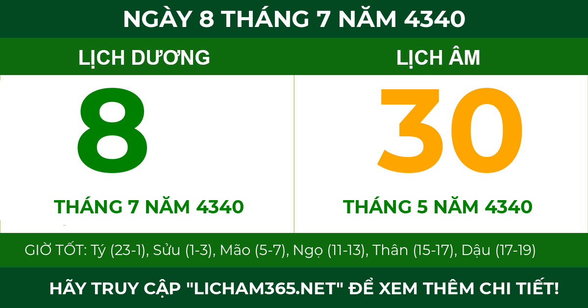 lịch âm ngày 8 tháng 7 năm 4340