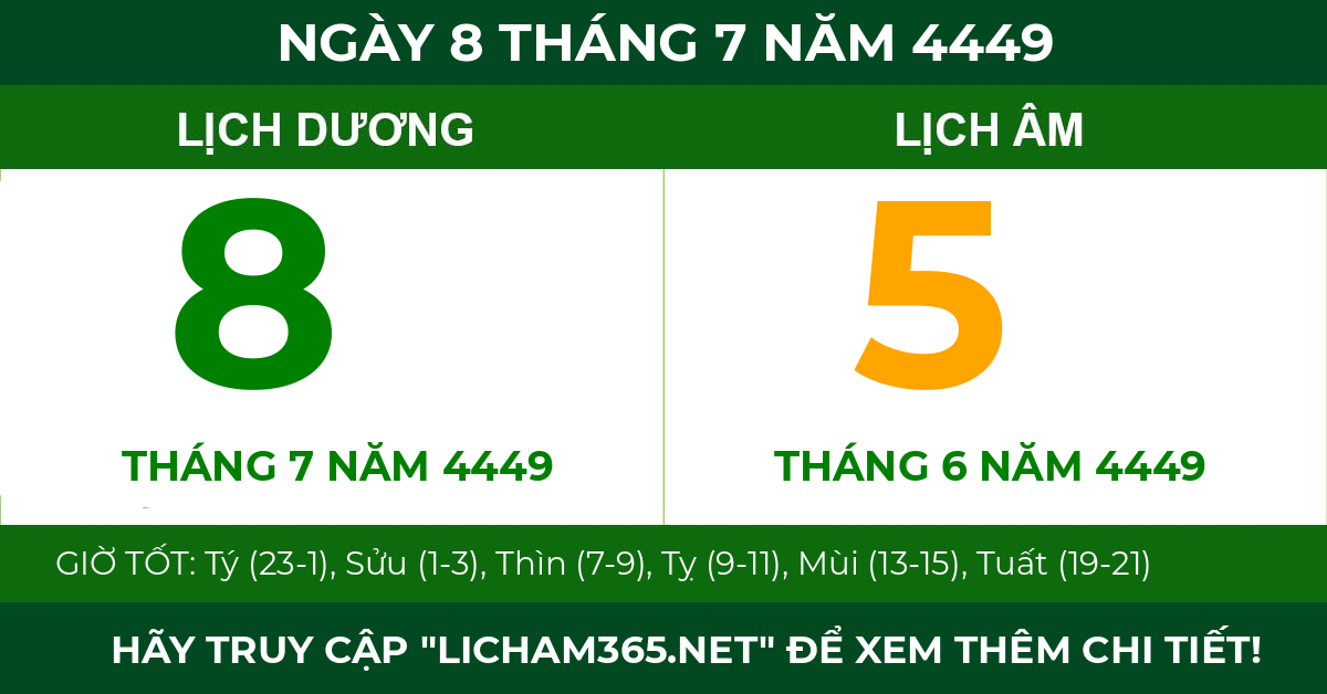 lịch âm ngày 8 tháng 7 năm 4449
