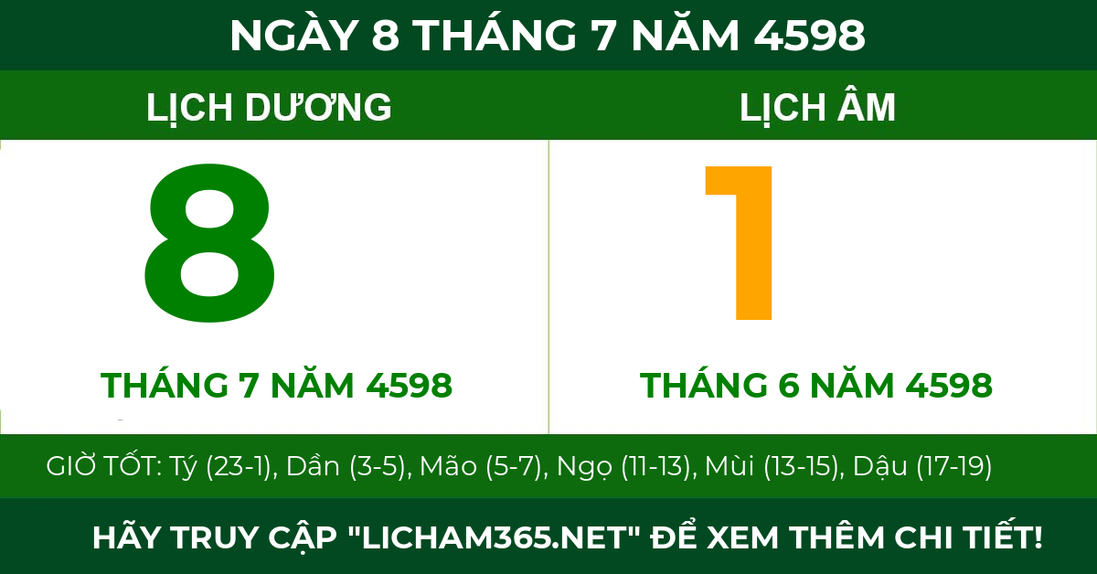 lịch âm ngày 8 tháng 7 năm 4598