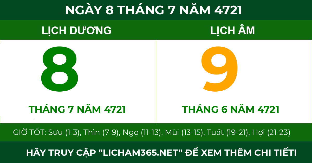 lịch âm ngày 8 tháng 7 năm 4721