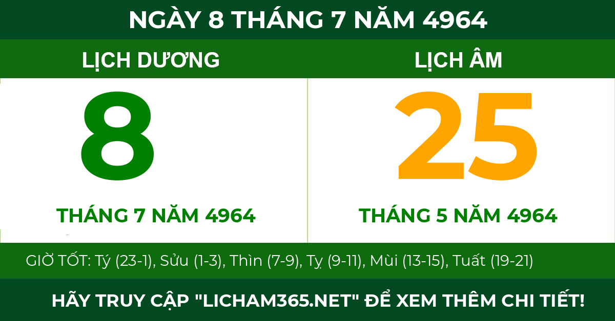 lịch âm ngày 8 tháng 7 năm 4964
