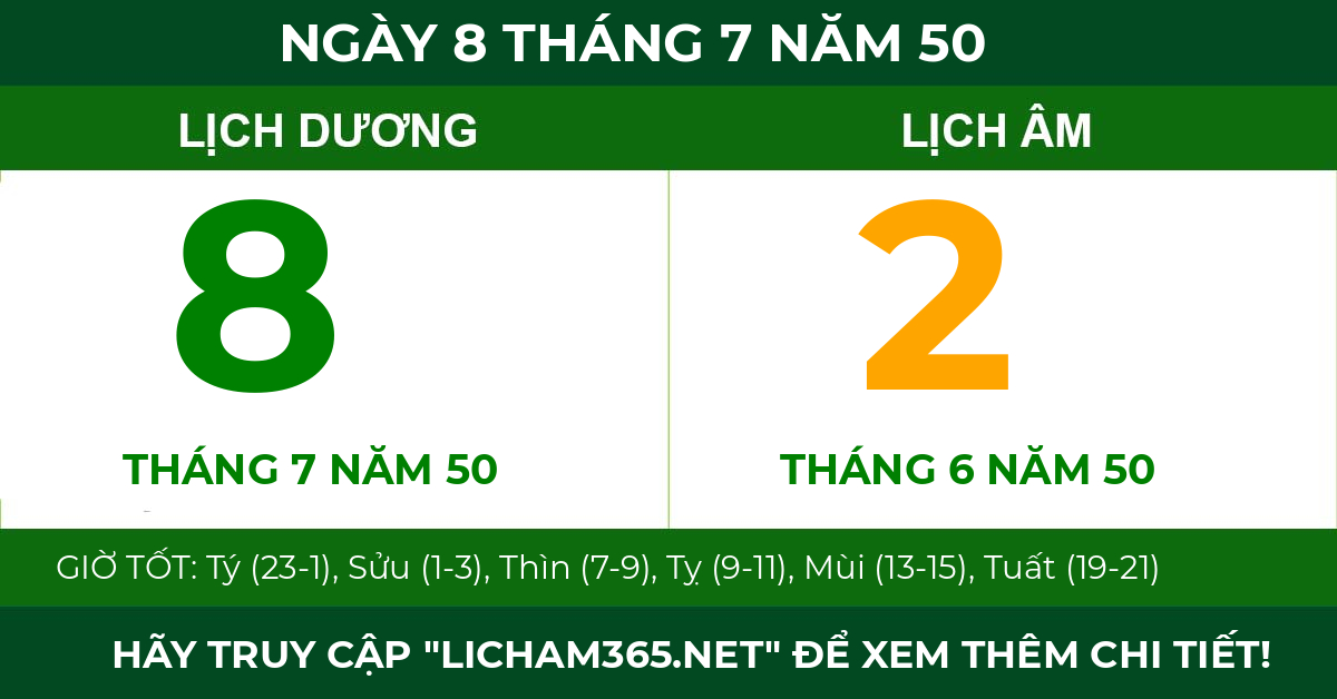 lịch âm ngày 8 tháng 7 năm 50