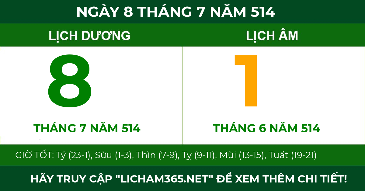 lịch âm ngày 8 tháng 7 năm 514