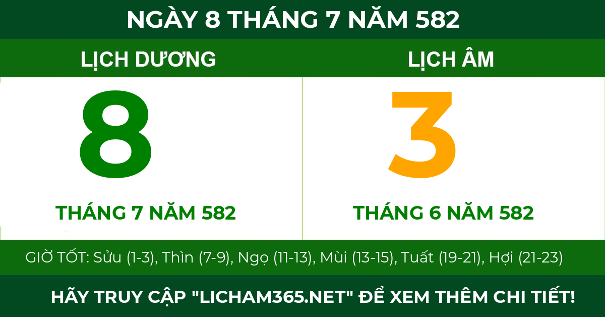 lịch âm ngày 8 tháng 7 năm 582