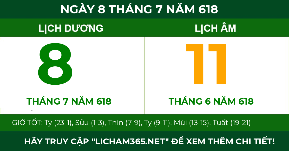 lịch âm ngày 8 tháng 7 năm 618