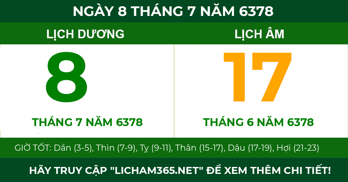 lịch âm ngày 8 tháng 7 năm 6378