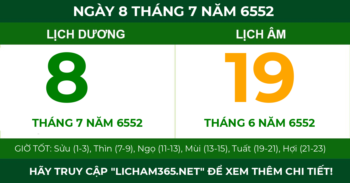lịch âm ngày 8 tháng 7 năm 6552