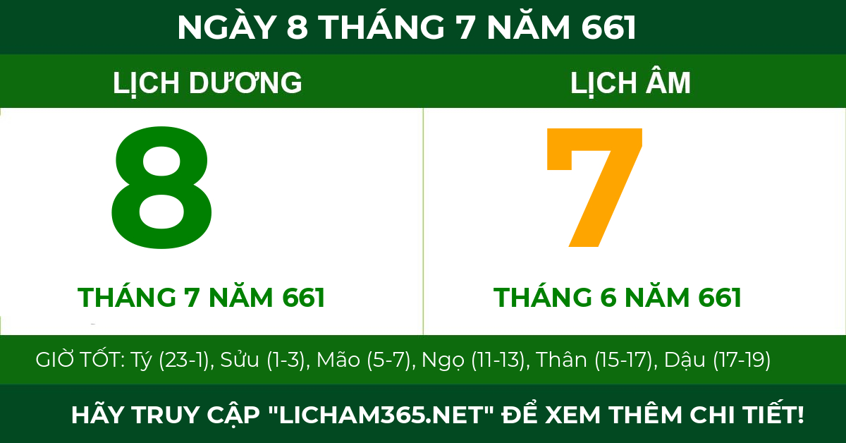 lịch âm ngày 8 tháng 7 năm 661