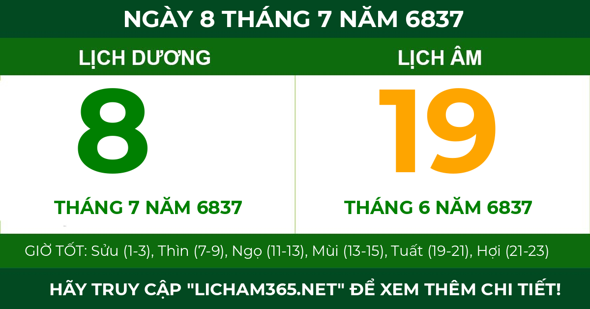 lịch âm ngày 8 tháng 7 năm 6837
