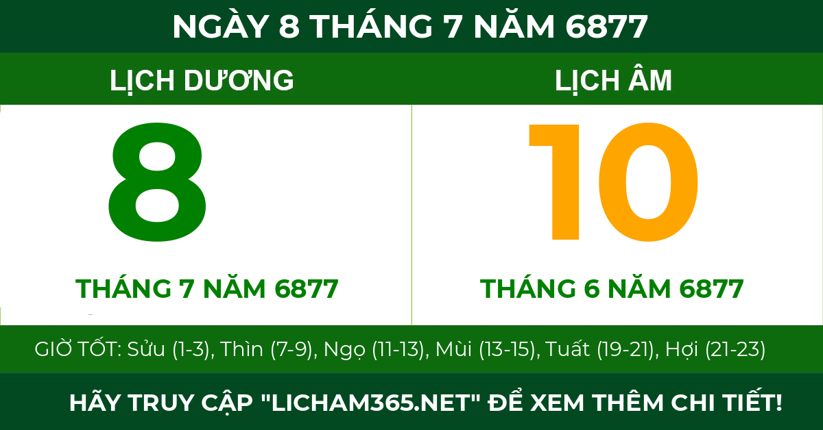 lịch âm ngày 8 tháng 7 năm 6877