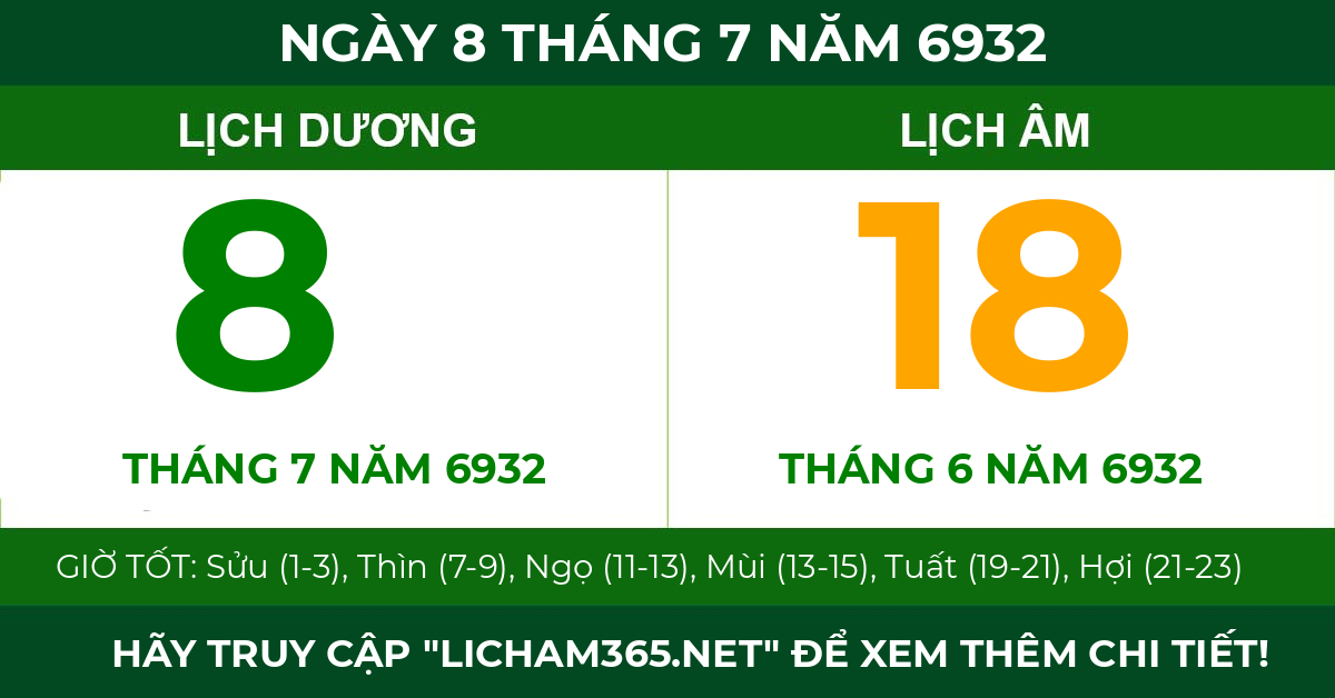 lịch âm ngày 8 tháng 7 năm 6932