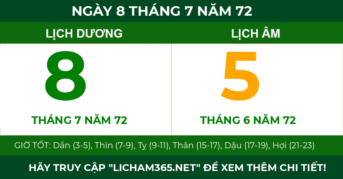lịch âm ngày 8 tháng 7 năm 72