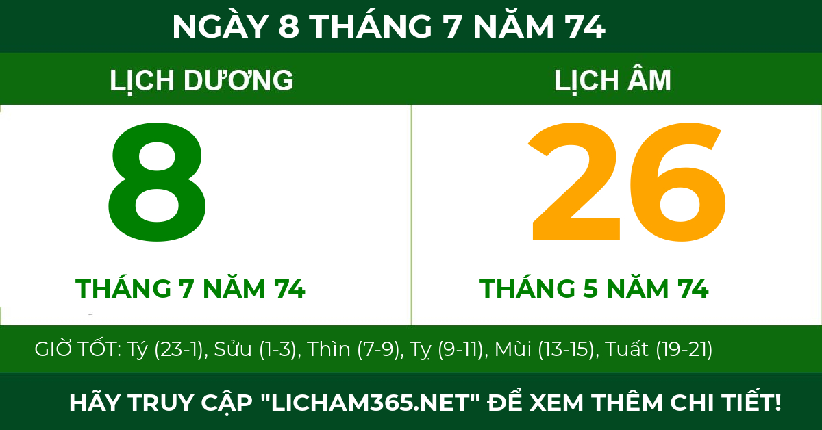 lịch âm ngày 8 tháng 7 năm 74