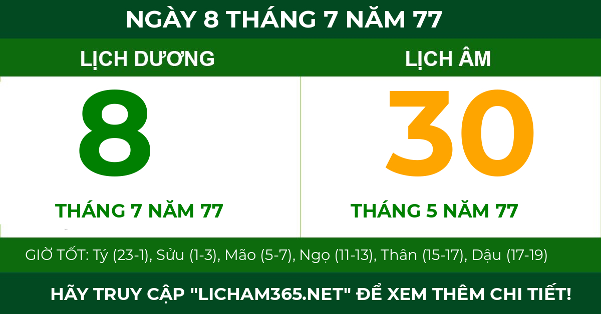 lịch âm ngày 8 tháng 7 năm 77