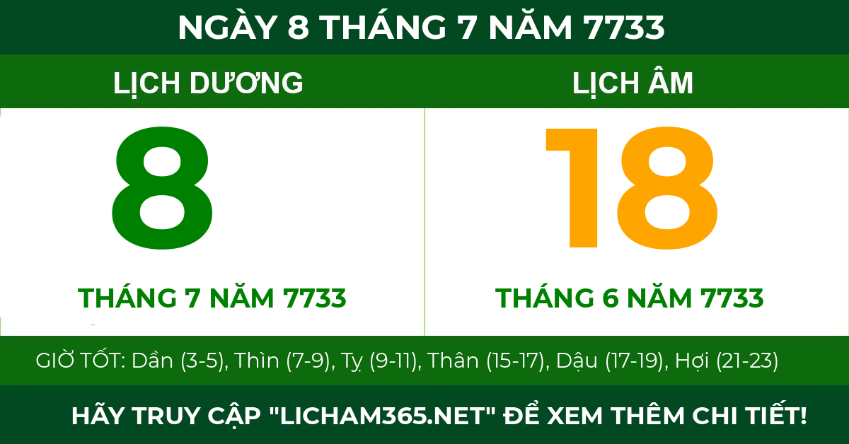 lịch âm ngày 8 tháng 7 năm 7733