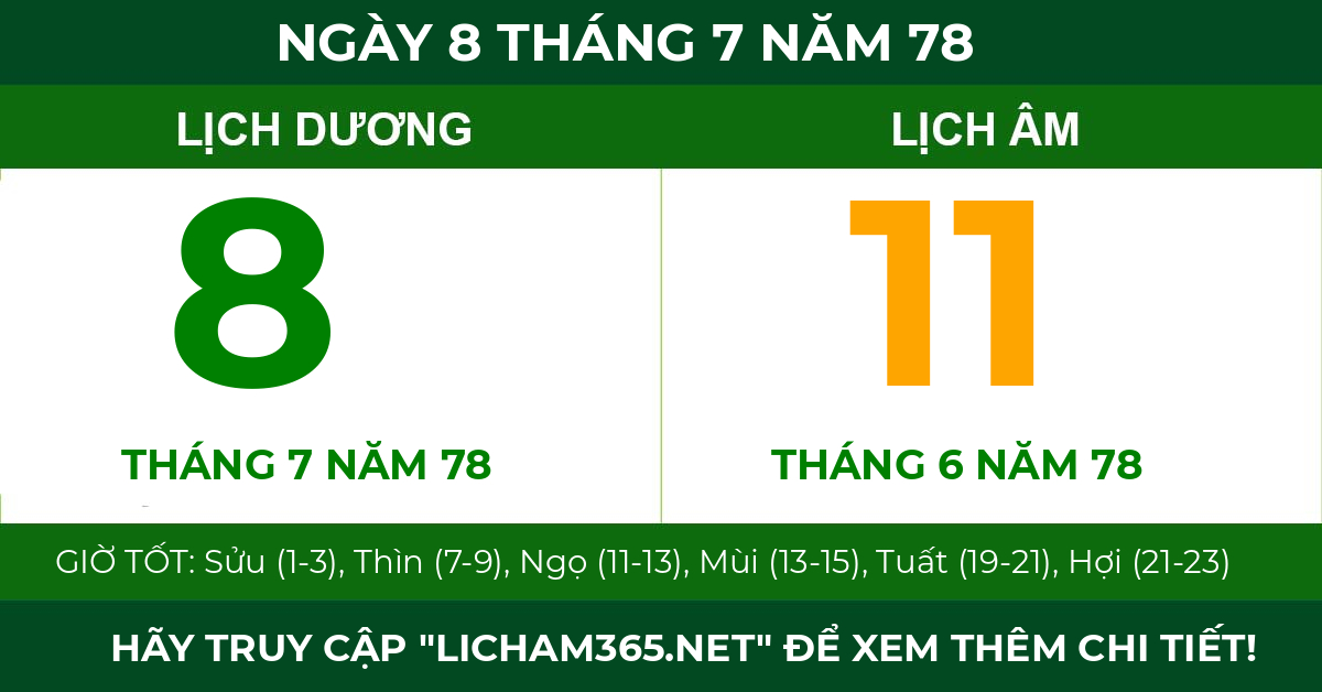 lịch âm ngày 8 tháng 7 năm 78