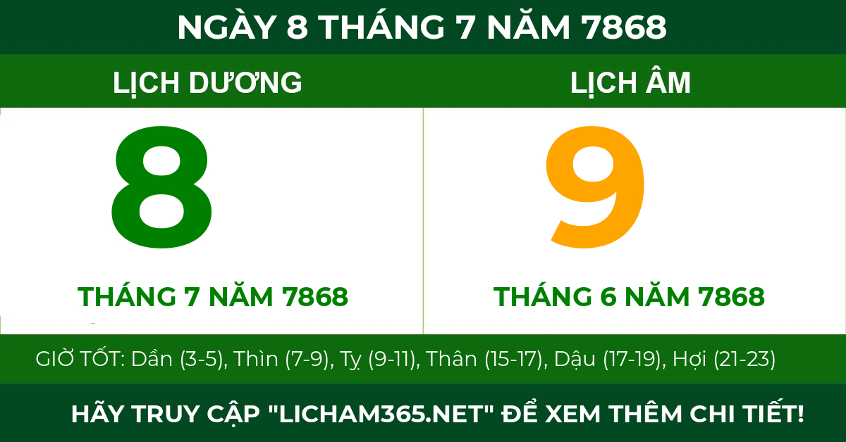 lịch âm ngày 8 tháng 7 năm 7868