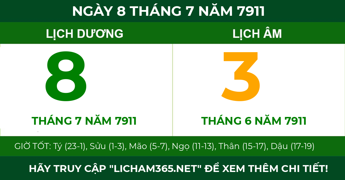 lịch âm ngày 8 tháng 7 năm 7911