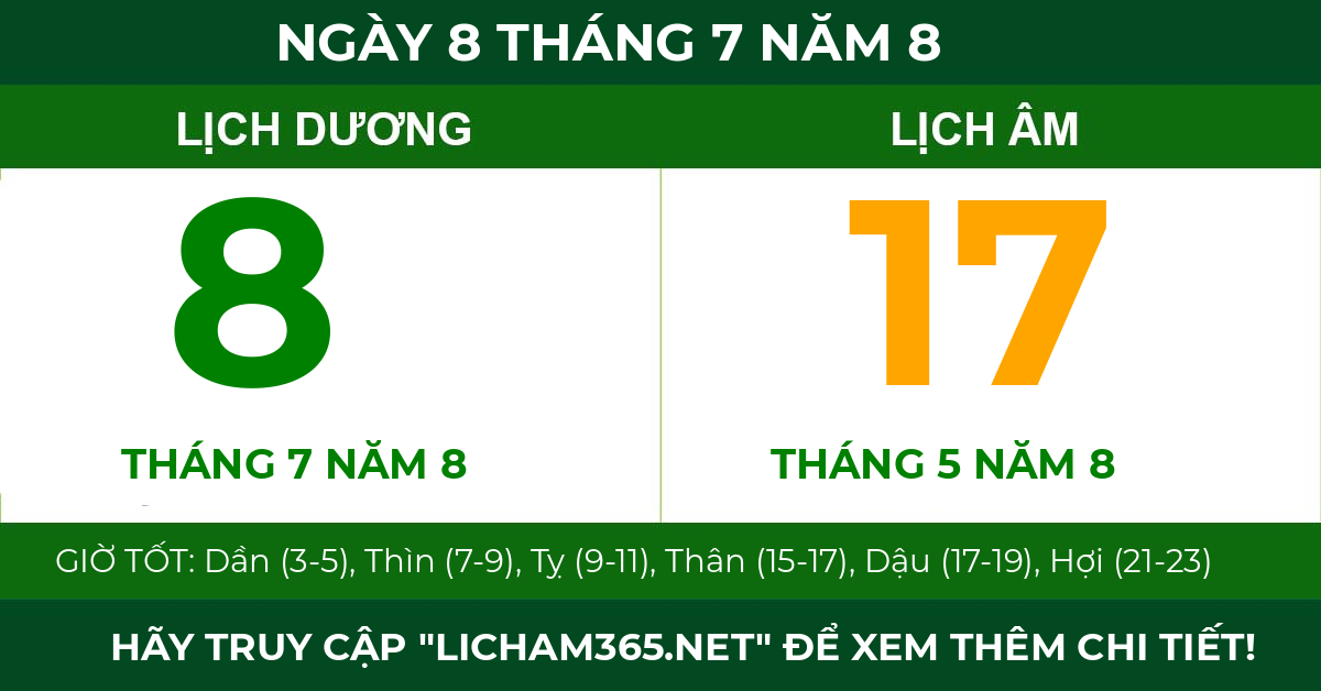 lịch âm ngày 8 tháng 7 năm 8