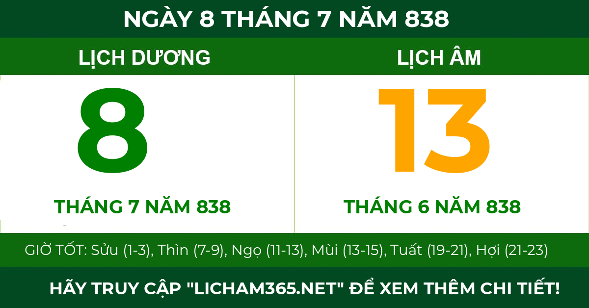 lịch âm ngày 8 tháng 7 năm 838