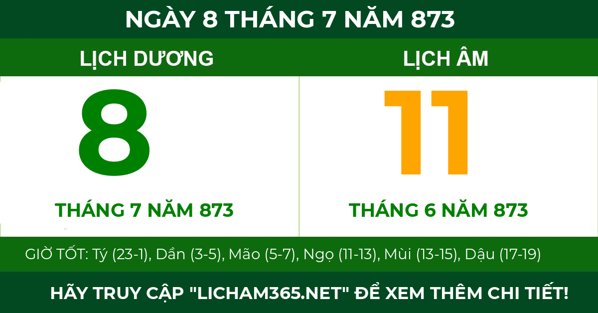 lịch âm ngày 8 tháng 7 năm 873