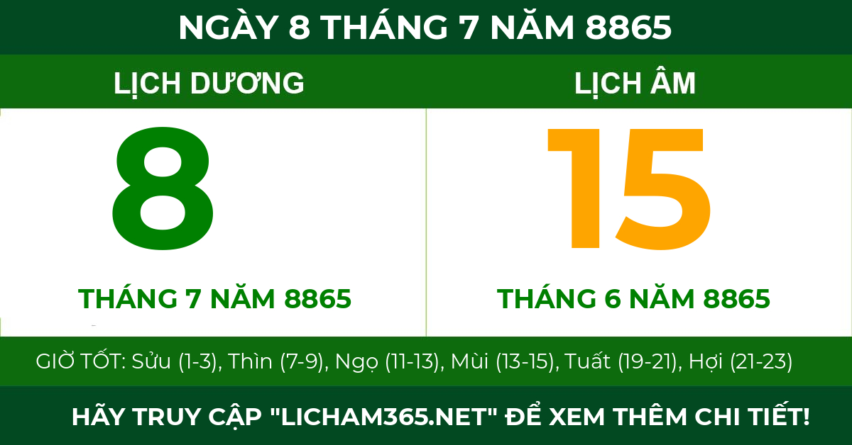 lịch âm ngày 8 tháng 7 năm 8865