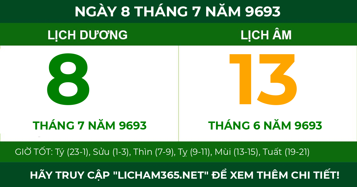 lịch âm ngày 8 tháng 7 năm 9693