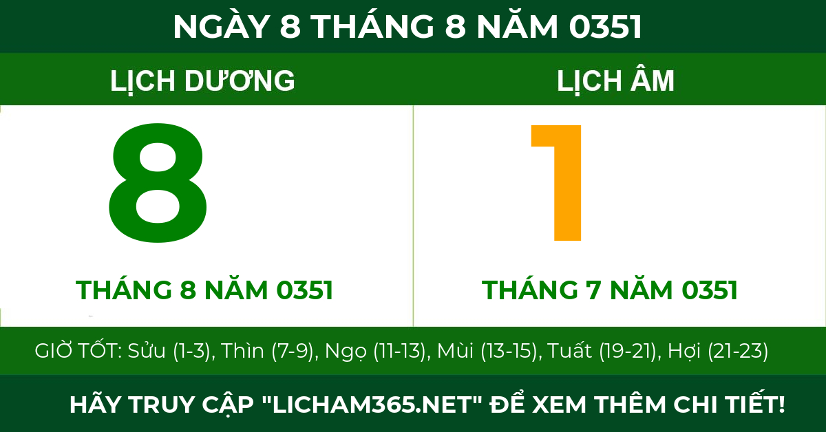 lịch âm ngày 8 tháng 8 năm 0351