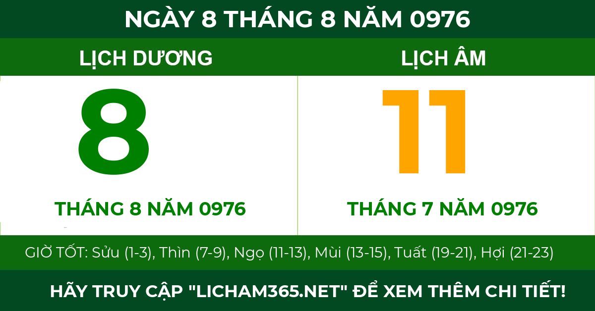 lịch âm ngày 8 tháng 8 năm 0976