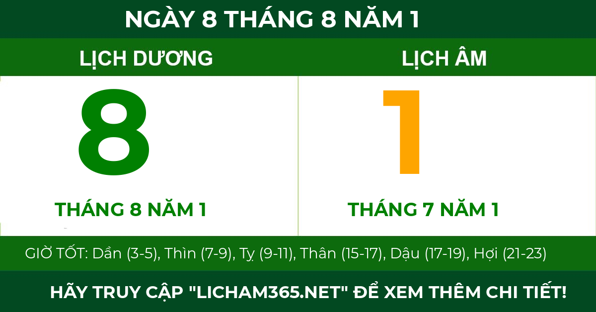 lịch âm ngày 8 tháng 8 năm 1