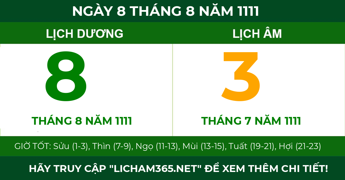 lịch âm ngày 8 tháng 8 năm 1111