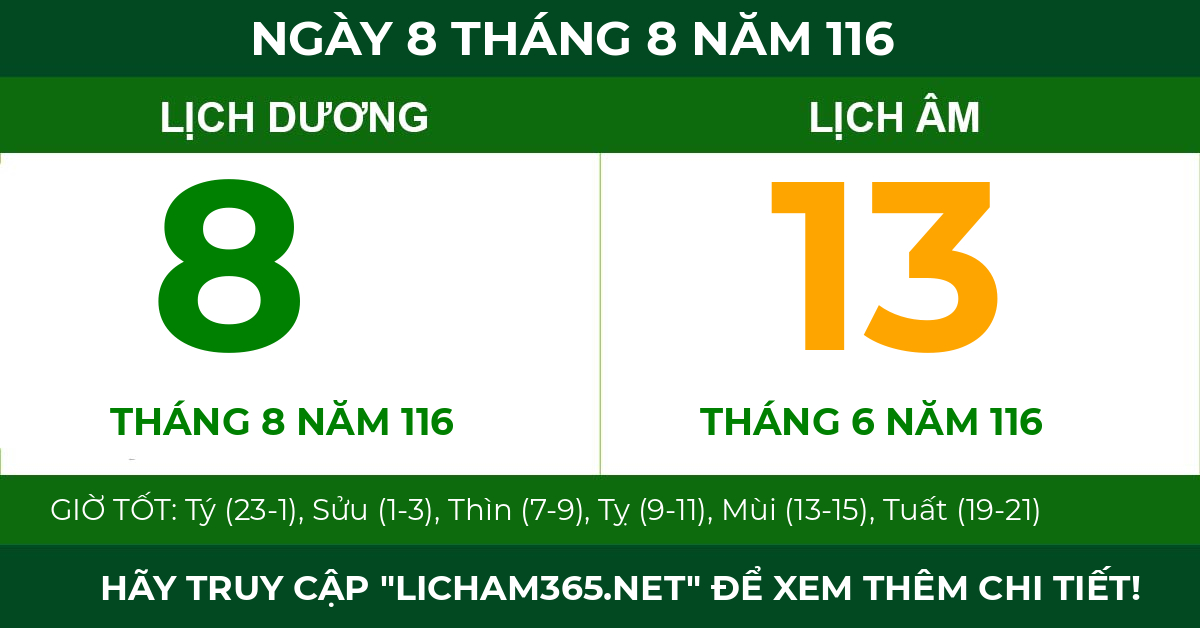 lịch âm ngày 8 tháng 8 năm 116