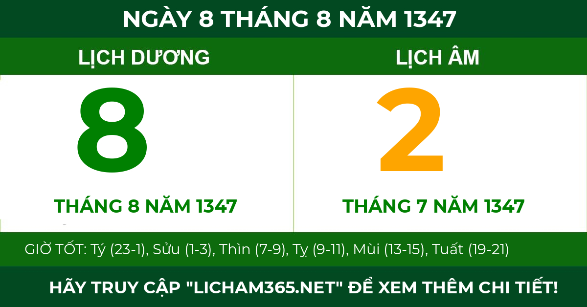lịch âm ngày 8 tháng 8 năm 1347