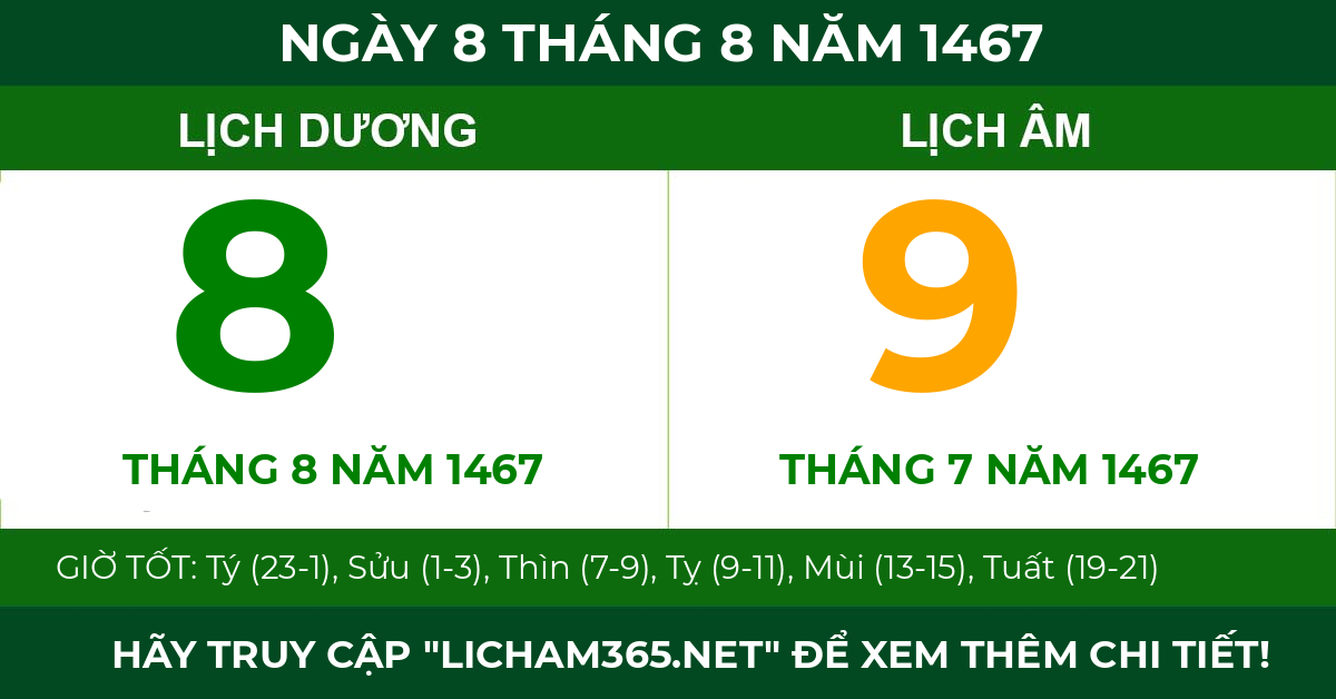 lịch âm ngày 8 tháng 8 năm 1467
