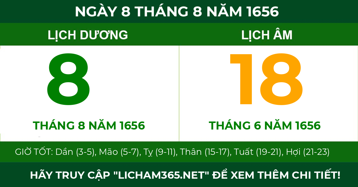 lịch âm ngày 8 tháng 8 năm 1656