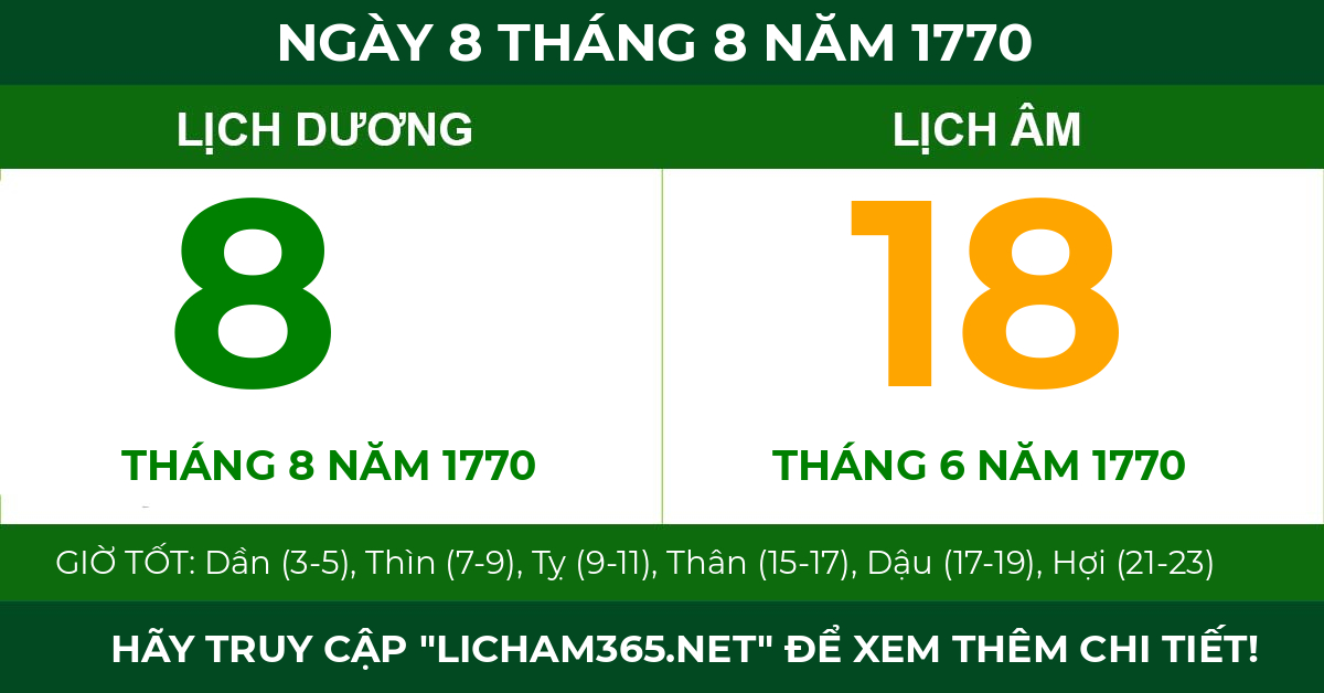 lịch âm ngày 8 tháng 8 năm 1770