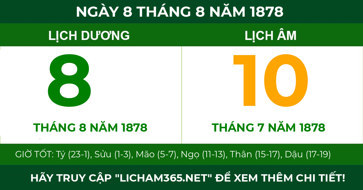 lịch âm ngày 8 tháng 8 năm 1878