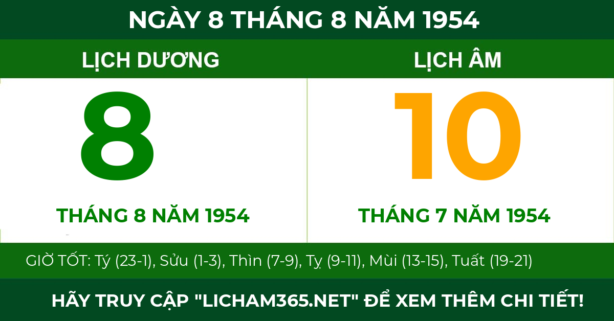 lịch âm ngày 8 tháng 8 năm 1954