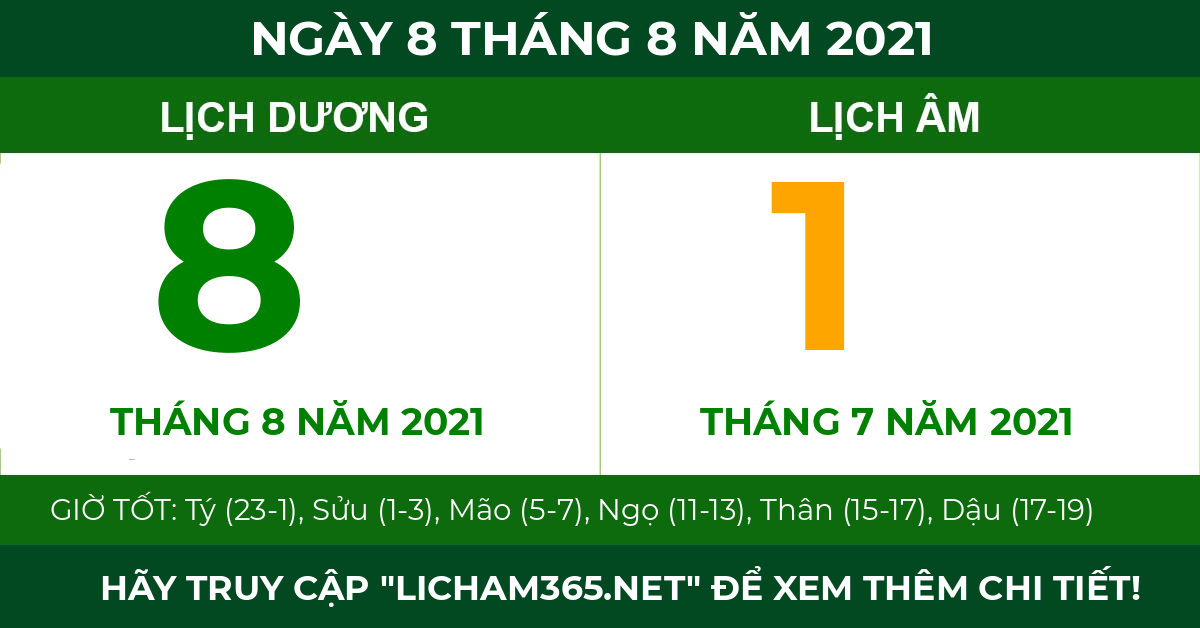 lịch âm ngày 8 tháng 8 năm 2021
