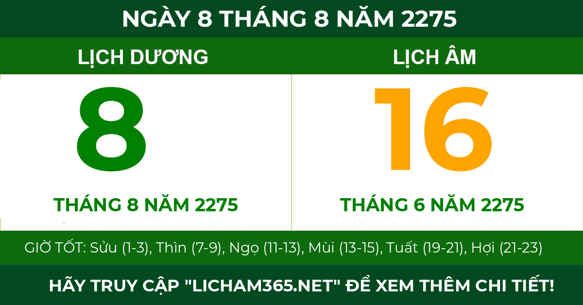 lịch âm ngày 8 tháng 8 năm 2275