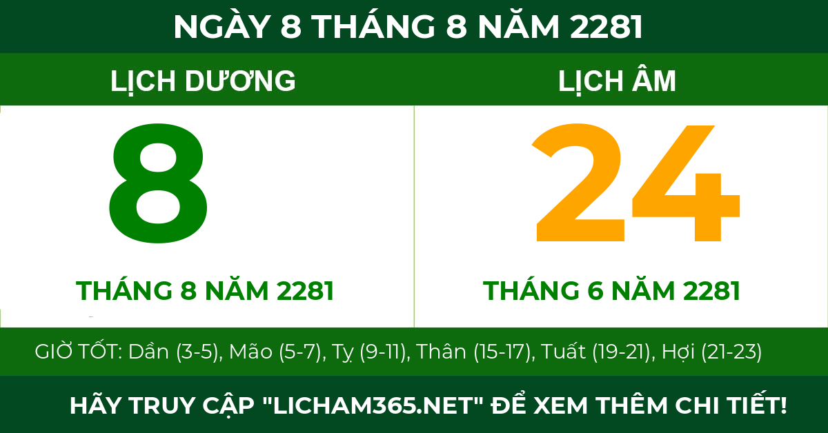 lịch âm ngày 8 tháng 8 năm 2281